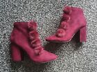 Stunning Ladies Size 8 Burgundy Pompom Ankle Boots Bnwt NEW