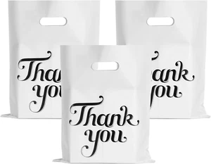 FloraSea 100 Pcs White 12x15 Thank You Bags, Merchandise Bags, Shopping Bags for - Picture 1 of 7