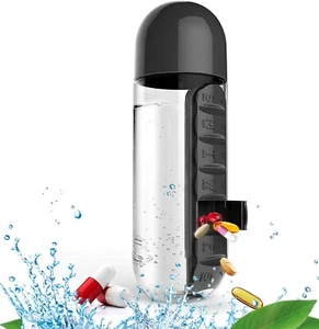 Organizador diario de pastillas con botella de agua, caja de almacenamiento de medicamentos y botella de agua - Imagen 1 de 4