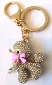 Schlüsselanhänger Strass Glitzer Pariser Pudel Handtasche Anhänger Welpe Hund - Bild 1 von 3
