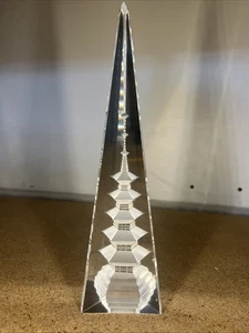 3D Laser Engraved Crystal Obelisk Art Glass Pyramid Pagoda Tower 12" Sculpture - Picture 1 of 9