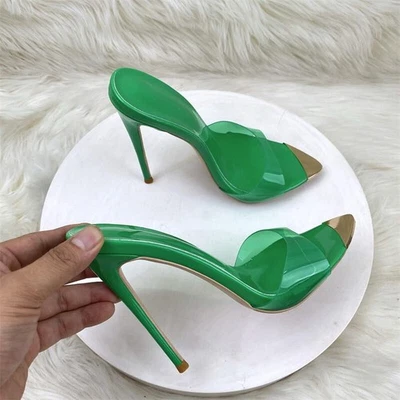 Sandalias transparentes transparentes de tacón alto con punta abierta para mujer Club Mules de verano Foto 1 de 4