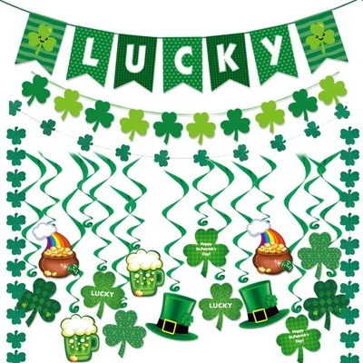 St. Patrick s Day Shamrock Clover for Banner Swirl Pull Flag Kit Party Decor Foto 1 de 4