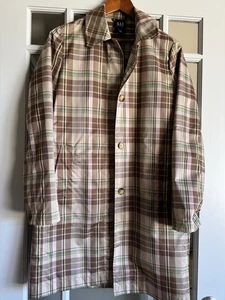 Women's Gap brown Pink Green Plaid Mac Trench Coat Size M - Picture 1 of 5