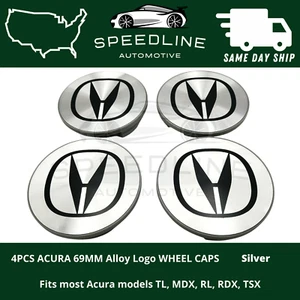 4Pc Set Silver Wheel Center Hub Caps Alloy Logo 69mm Emblem Badge Fit Acura - Picture 1 of 2