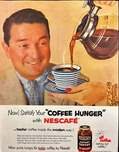 Nescafe Instant Coffee Hunger Vintage Print Ad 1955 - Picture 1 of 6