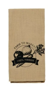 Cattle "Farm To Market" Dishtowel Vegetables Tan and Black 20x28 - Foto 1 di 1