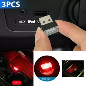3X LED USB Car Interior Light Neon Atmosphere Ambient Light Bulb Accessories Red - Picture 1 of 11