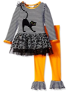 Bonnie Jean Bebé Niñas Gato Negro Halloween Rayas Naranja Leggings Set - Imagen 1 de 12