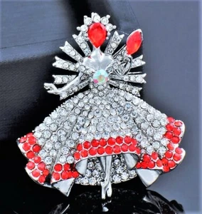 HADA Dios Madre Cenicienta PRINCESA CETRO Corona CZ Broche Plateado Rojo - Imagen 1 de 4