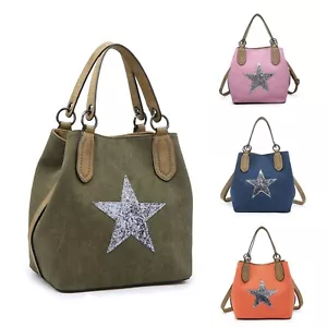 Boutique Brillante Diseño Estrella Mujer Dama Lona S-Mediano Bolso de Mano de Hombro Reino Unido - Imagen 1 de 20