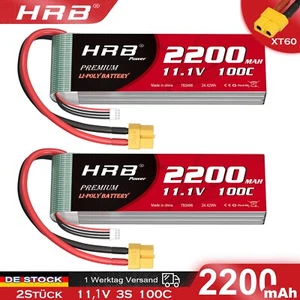 HRB 2Stück 11,1V 3S 2200mAh XT60 Lipo Akku für RC Auto LKW Flugzeug Drohne FPV - Bild 1 von 7