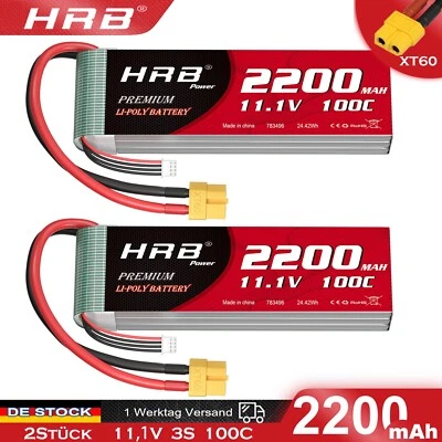 HRB 2Stück 11,1V 3S 2200mAh XT60 Lipo Akku für RC Hubschrauber Drohne Auto LKW - Bild 1 von 4
