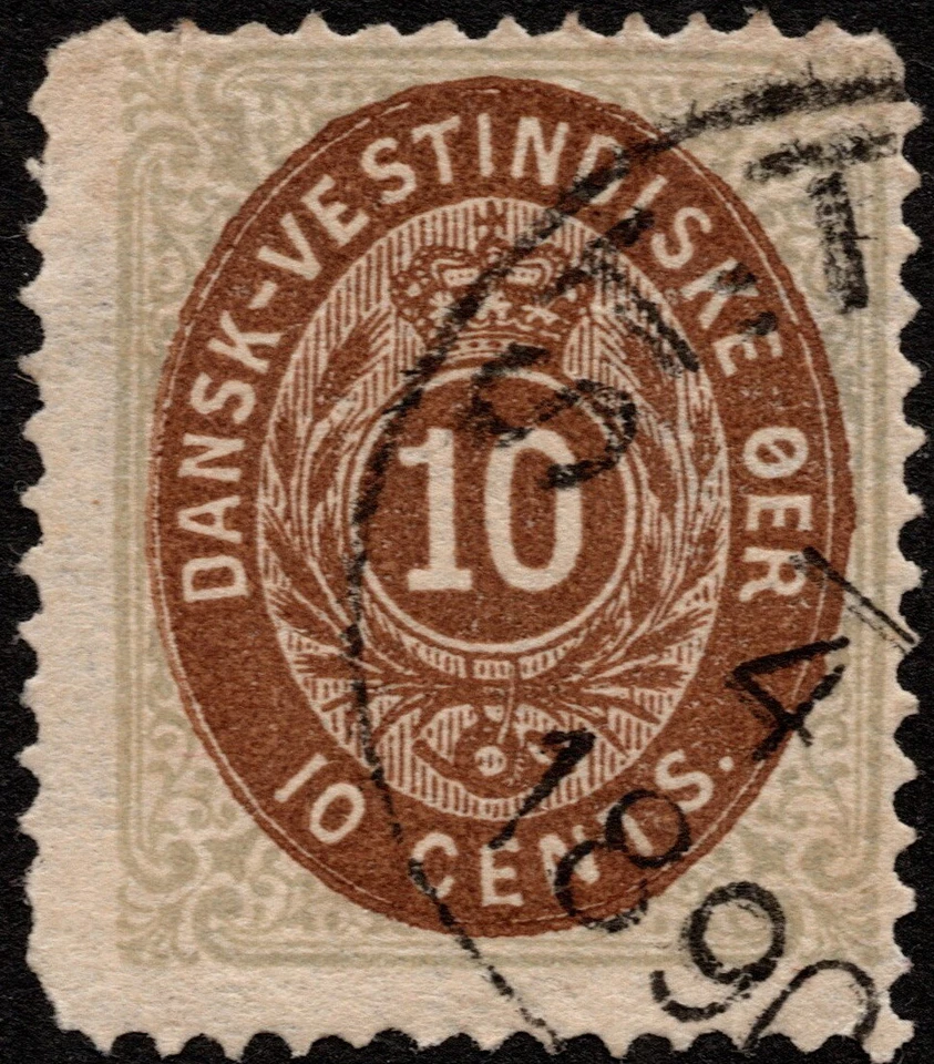 Danish West Indies - 1874 - 10 Cents Blue & Brown Numeral of Value # 10 F - VF - Image 1 of 1