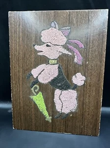 Framed Sand Painting Folk Art Poodle with Umbrella - Picture 1 of 3