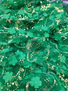 Tela 3D Flor Floral Bordada Encaje Verde Esmeralda Por Yarda Baile de graduación Quinceañera - Imagen 1 de 12