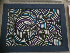 Tableau abstrait papier A4 feutres cadre bois bleu + cadeau - Picture 1 of 1