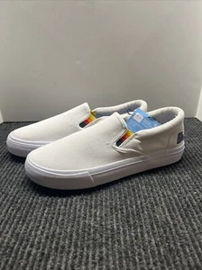 Aldi Gear White Canvas Slip On Mens Size 9 Rainbow Stripes Shoes - Picture 1 of 9