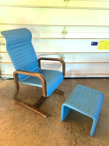 Vintage Thonet Mid-Century Modern Bent Wood Lounge Chair and Ottoman Cover