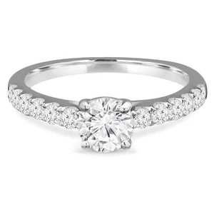 Anello di fidanzamento pavimentazione diamantata 1,17 CT rotondo SI1 I Oro bianco 14K - Foto 1 di 5