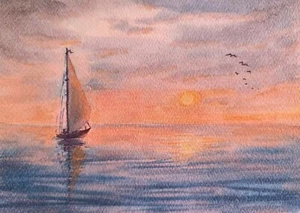 Original Artworks Modern Painting Landscape SKY YACHT Arts Seascape Wall Gift A5 - Picture 1 of 9