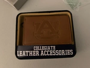 Cartera triple marrón rojizo con licencia oficial accesorios de cuero universitario - Imagen 1 de 4