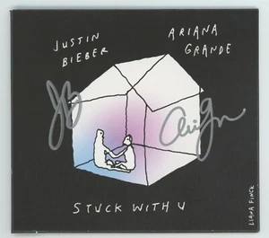Signed JUSTIN BIEBER & ARIANA GRANDE Autographed "Stuck With U" CD Single - Picture 1 of 1