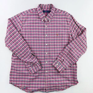 POLO RL Pink Plaid 100% Cotton Size XXL Flesh Pony Shirt Mens Button Down - Picture 1 of 6