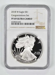 PF69 2018-W American Silver Eagle Congratulations Set NGC Brown Label - Picture 1 of 5