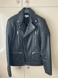REISS leather biker jacket men's Size S BNWT - Picture 1 of 15