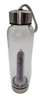 Healing Amethyst Gemstone Tower Crystal Infused Glass Water Bottle With Handle