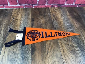 RARE Vintage - 1950's UNIVERSITY OF ILLINOIS Felt PENNANT FLAG - Orange 18" Long - Picture 1 of 14