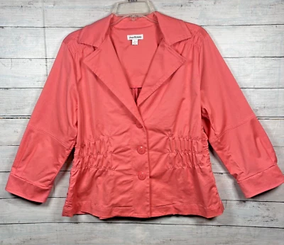 Chaqueta Blazer Joan Rivers Mujer L Rosa Coral Abotonada Cintura Elástica Manga 3/4 Foto 1 de 4