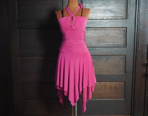 VTG 90s Y2K Ecco Mi Pink Fairycore Grunge Asymmetrical Pixie Halter Dress Sz S - Picture 1 of 9