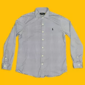 Ralph Lauren Polo Button Down Shirt Men Size Large Long Sleeve Blue Herringbone - Picture 1 of 5