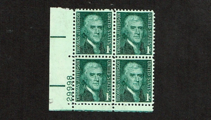 1965-81 U.S PROMINENT AMERICANS 1c JEFFERSON   PLT#Blk of 4 Sc#1278 M/NH/OG - Image 1 of 1