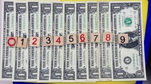 SOLID Set Of TEN Four In A ROW Quads Trailing Zero Thru Nine Fancy Serial # $1 - Picture 1 of 12