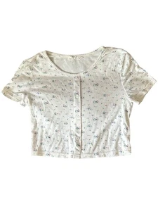 CG01# Shein Girl’s White Floral Cropped Round Neck Short Sleeve Top 11-12 Years - Picture 1 of 9