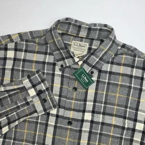 NEW LL Bean Flannel Shirt Mens Medium Long Sleeve Button Down Gray Plaid 298167 - Picture 1 of 7