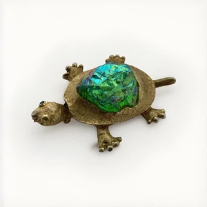 Hobe’ Vintage Turtle Brooch Pin Iridescent Glass Jelly Belly Gold Tone Read - Picture 1 of 13