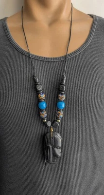 Collar colgante máscara africana, madera de ébano, joyería para hombre, talla, 32" Foto 1 de 4