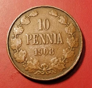Finland * 10 penniä 1908 Copper *Nikolai II*good condition 1+/EF * - Picture 1 of 2