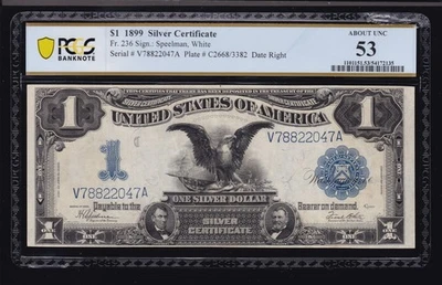 US 1899 $1 Black Eagle Silver Certificate Speelman/White FR 236 PCGS 53 AU (047) - Image 1 of 2