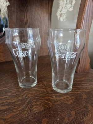 Juego vintage de 2 Libbey transparentes? 12 oz. Vasos de soda Coca-Cola de vidrio Foto 1 de 4