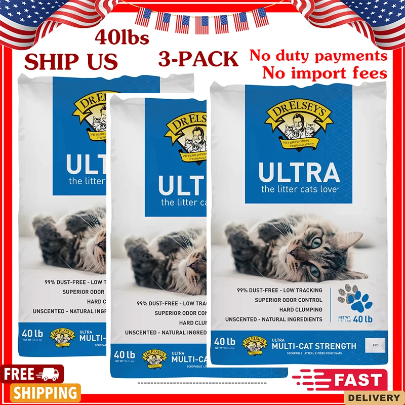 Areia ultra aglomerada para gatos Dr. Elsey's 40 lb x3 sem perfume baixo rastreamento multi-gato - Imagem 1 de 4