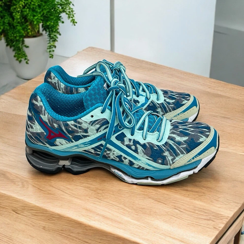 美津浓女式 Wave Creation 15 蓝色跑步网眼运动鞋 6 码 — 第 1/4 张图片