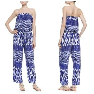 Mono Tommy Bahama Talla S Pequeño Sin Tirantes Azul Estampado Ikat Cordón. - Imagen 1 de 5