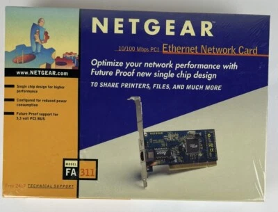 SEALED Netgear Model FA311 10/100 Mbps PCI Ethernet Network Card New - Image 1 of 3