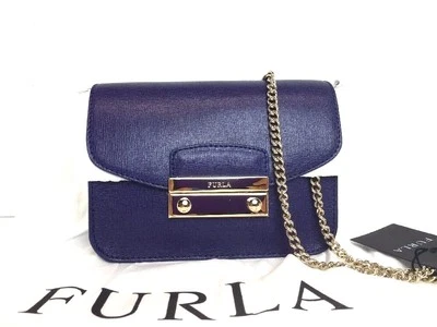 MINI BOLSA TIRACOLO FURLA JULIA SAFFIANO COURO NOVA COM ETIQUETAS US$ 328 Notturno Roxa Íris - Imagem 1 de 4