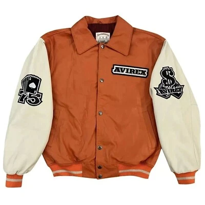 Avirex Hombres Hi-Rollers Cuero Universitario Chaqueta de Motocicleta Cuero de Vaca Genuino Foto 1 de 4